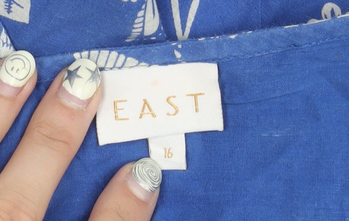 East Women's Blue Floral Cotton Dress Size 16