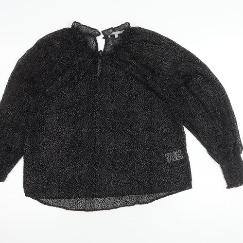 Oliver Bonas Black High Neck Polka Dot Blouse Women Size 8