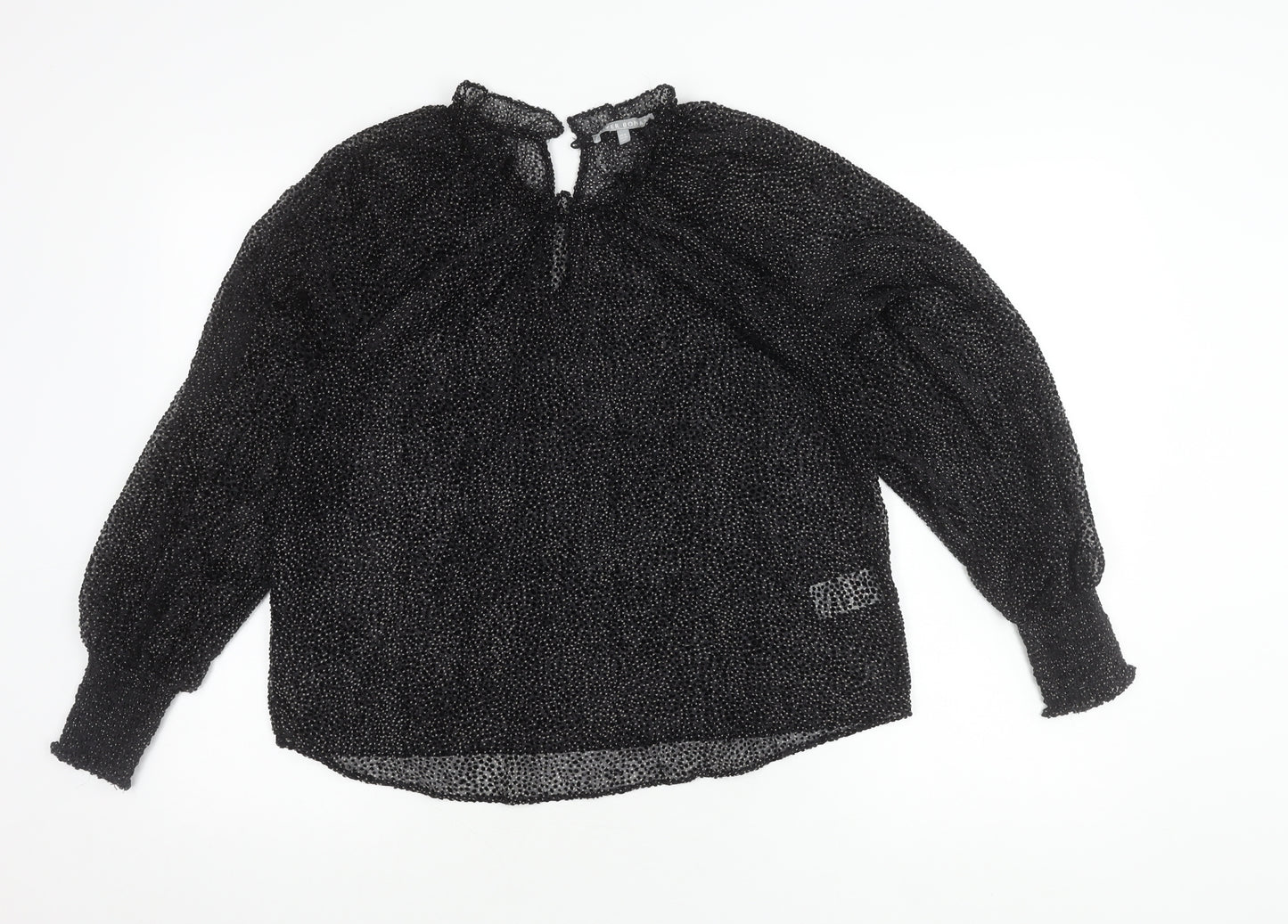 Oliver Bonas Black High Neck Polka Dot Blouse Women Size 8