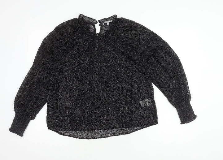 Oliver Bonas Black High Neck Polka Dot Blouse Women Size 8