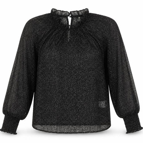Oliver Bonas Black High Neck Polka Dot Blouse Women Size 8