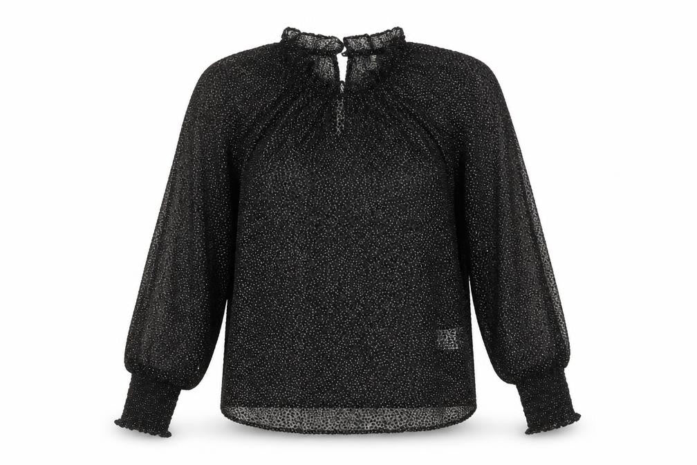 Oliver Bonas Black High Neck Polka Dot Blouse Women Size 8