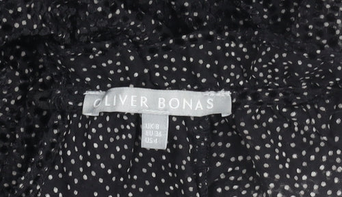 Oliver Bonas Black High Neck Polka Dot Blouse Women Size 8