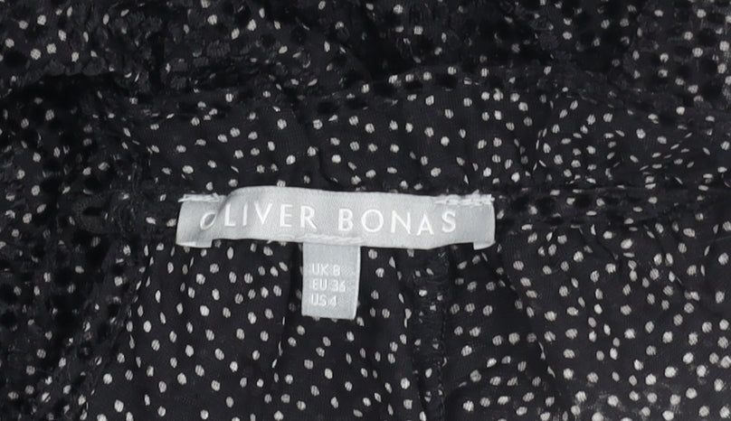 Oliver Bonas Black High Neck Polka Dot Blouse Women Size 8