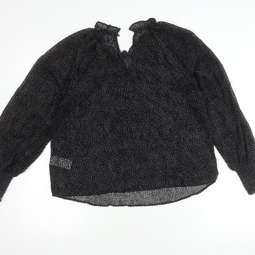 Oliver Bonas Black High Neck Polka Dot Blouse Women Size 8