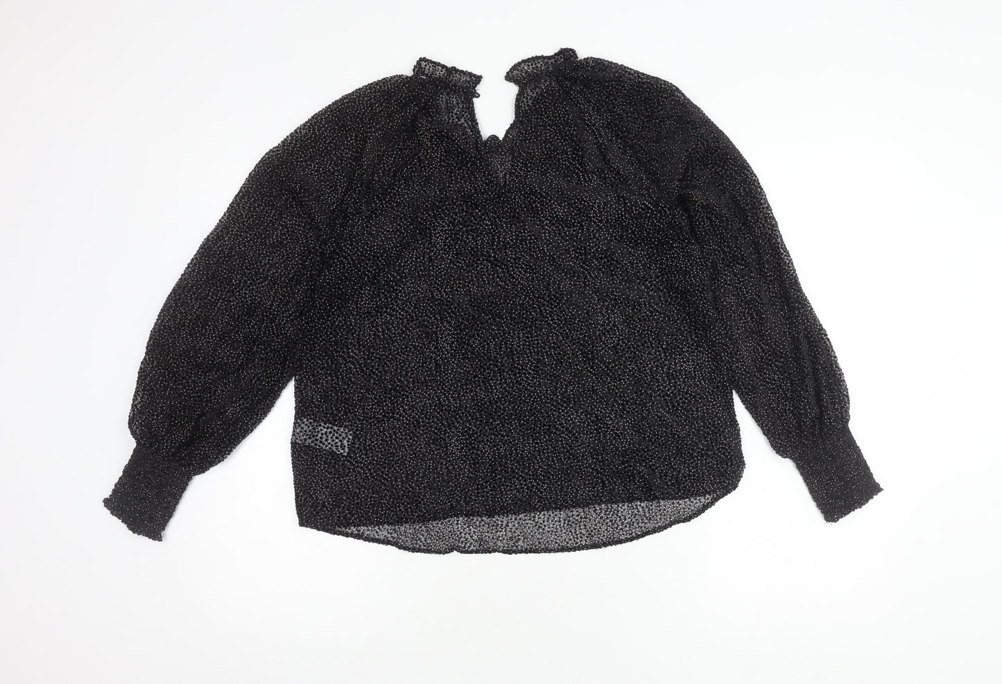 Oliver Bonas Black High Neck Polka Dot Blouse Women Size 8