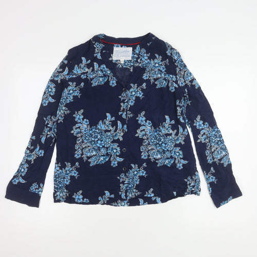 Joules Women's Blue Floral Button-Up Top - Size 10