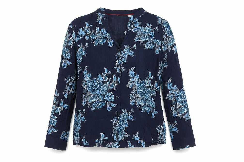 Front view of Joules Women's Blue Floral Button-Up Top -, size 10