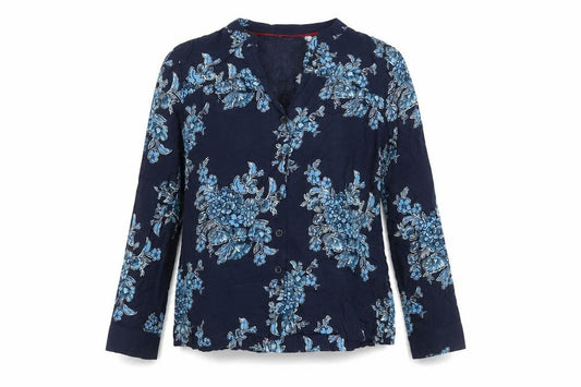 Front view of Joules Women's Blue Floral Button-Up Top -, size 10