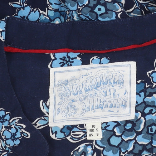 Joules Women's Blue Floral Button-Up Top - Size 10