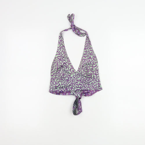 Pull & Bear Women's Purple Geometric Halter Crop Top