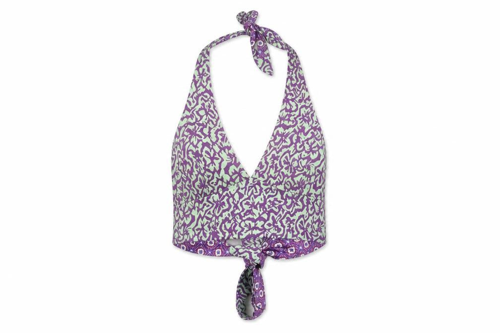 Pull&Bear Women's Purple Geometric Halter Crop Top