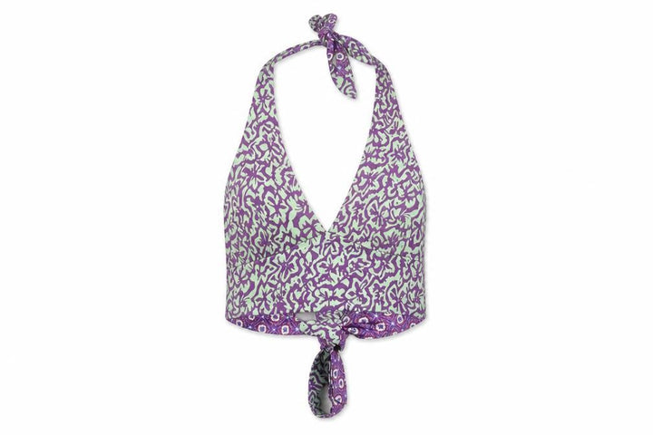 Pull&Bear Women's Purple Geometric Halter Crop Top