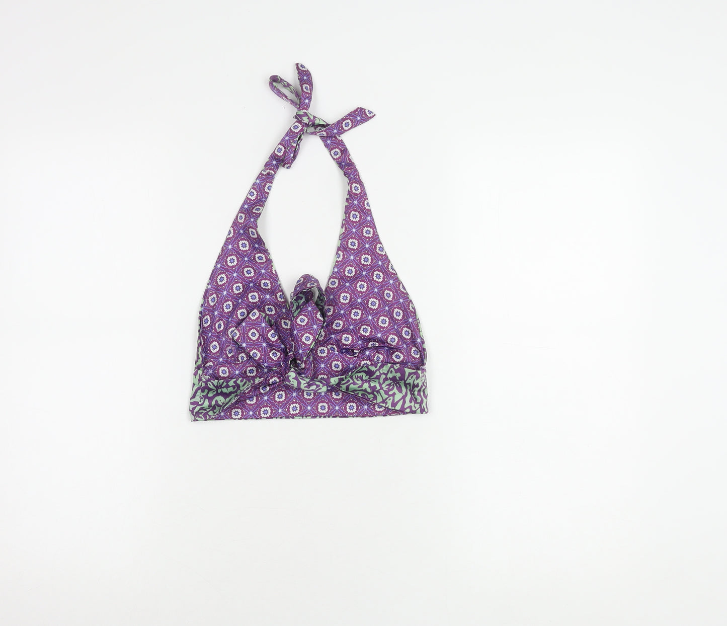 Pull & Bear Women's Purple Geometric Halter Crop Top
