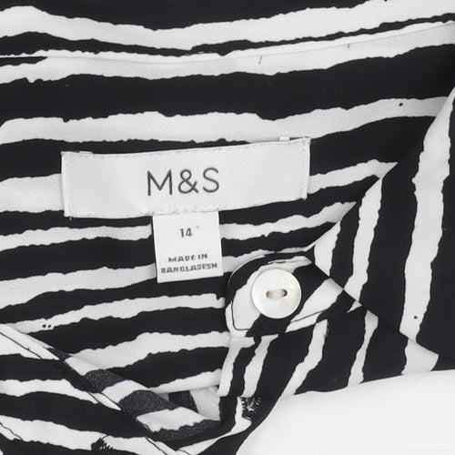 Marks and Spencer Women's Black Striped Button-Up Shirt