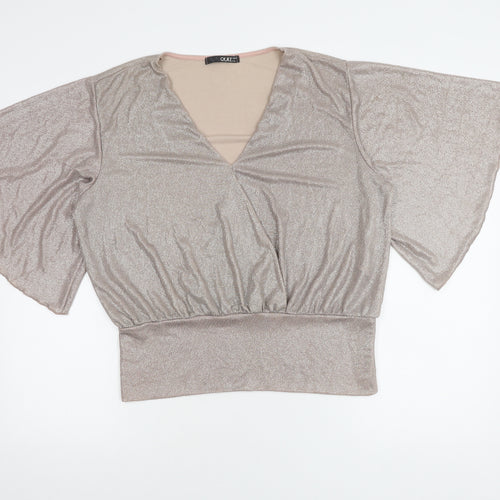 Quiz Women's Silver Wrap Top Size 14 with Kimono Sleeves