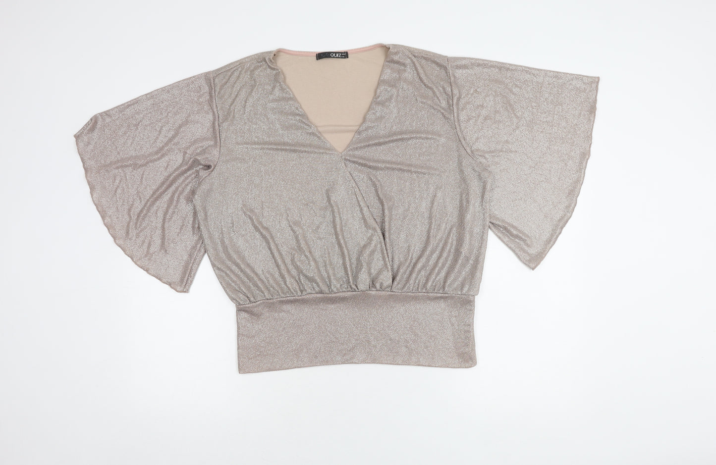 Quiz Women's Silver Wrap Top Size 14 with Kimono Sleeves