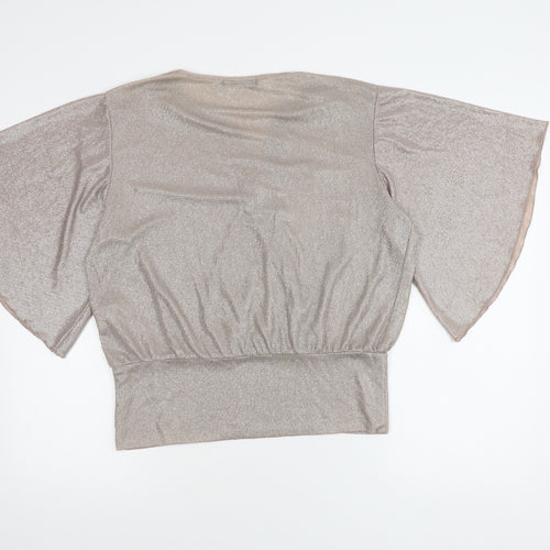 Quiz Women's Silver Wrap Top Size 14 with Kimono Sleeves