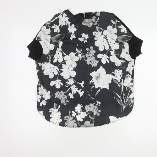 Zara Women's Black Floral T-Shirt, Size S, Short Sleeve