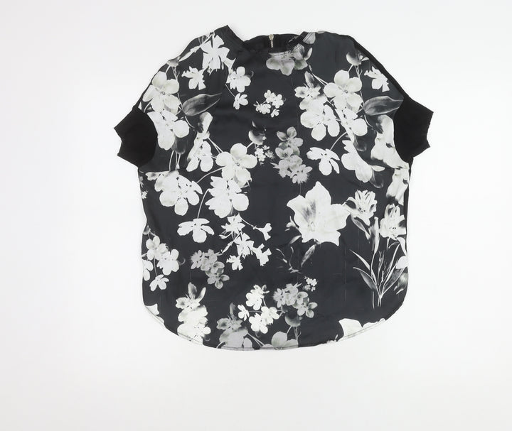 Zara Women's Black Floral T-Shirt, Size S, Short Sleeve
