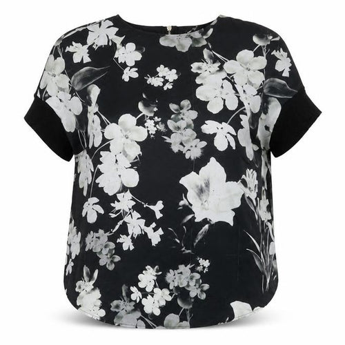 Zara Women's Black Floral T-Shirt, Size S, Short Sleeve