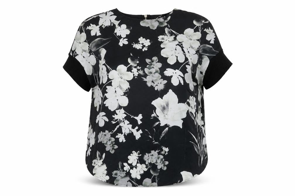 Zara Women's Black Floral T-Shirt, Size S, Short Sleeve