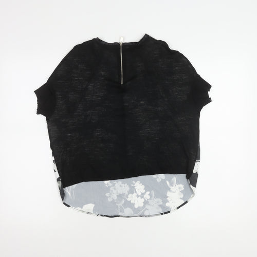 Zara Women's Black Floral T-Shirt, Size S, Short Sleeve
