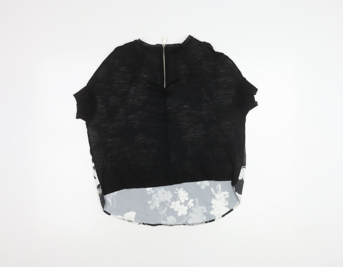 Zara Women's Black Floral T-Shirt, Size S, Short Sleeve