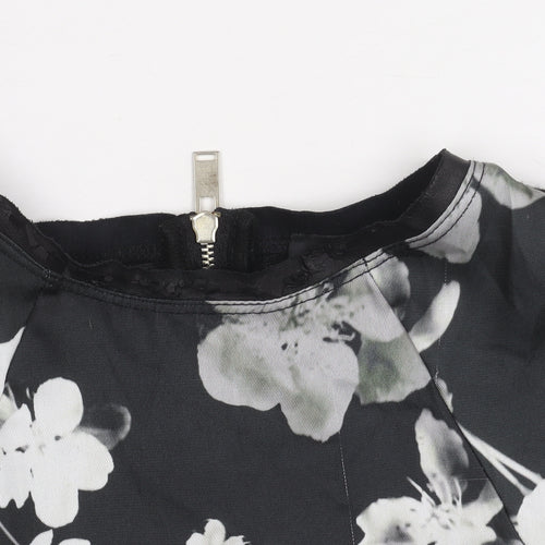 Zara Women's Black Floral T-Shirt, Size S, Short Sleeve