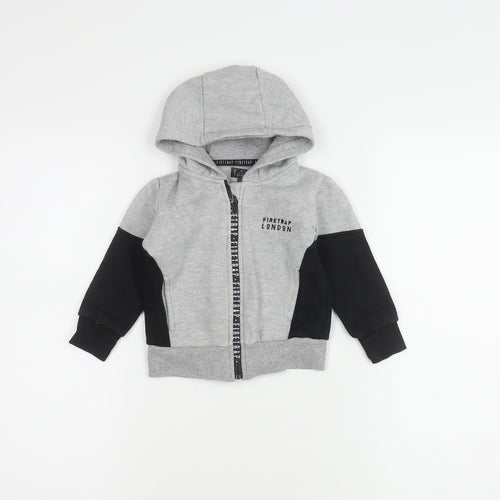 Firetrap Boys Grey Jacket, 12-18 Months, Logo Hoodie, Zip