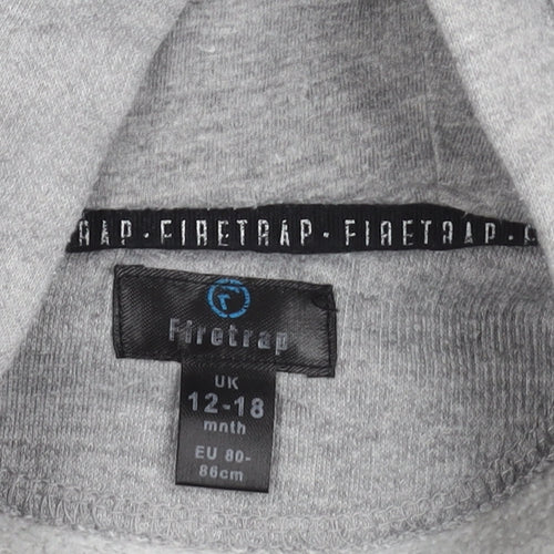 Firetrap Boys Grey Jacket, 12-18 Months, Logo Hoodie, Zip