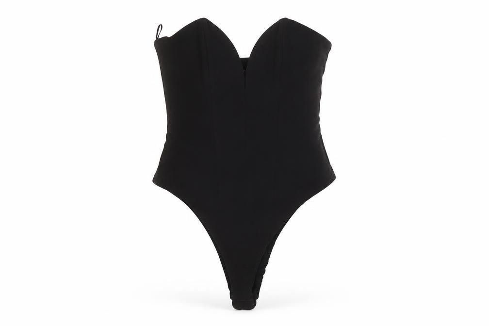 Front view of Zara Women's Black Strapless Sweetheart Bodysuit M