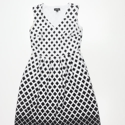 Alexa B Women's Black A-Line Dress, Size 6, Geometric Pattern