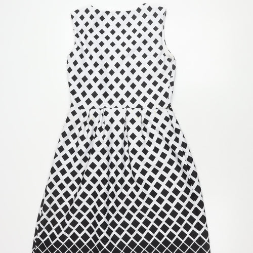Alexa B Women's Black A-Line Dress, Size 6, Geometric Pattern