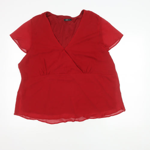 Bm Women's Red Wrap Blouse, Size 24, Short Sleeve
