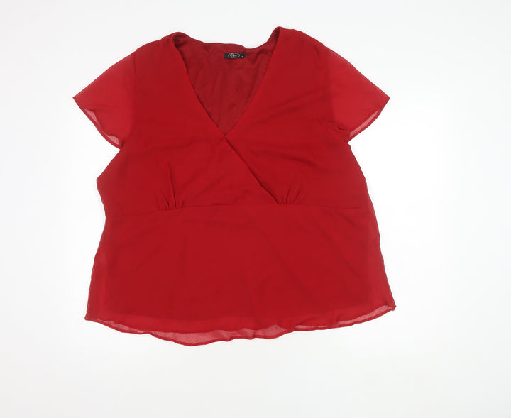 Bm Women's Red Wrap Blouse, Size 24, Short Sleeve
