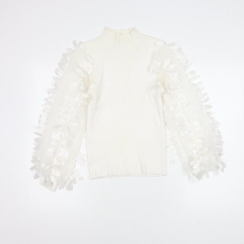 FLAMANT ROSE Ivory Balloon Sleeve Knit Top in S for Women