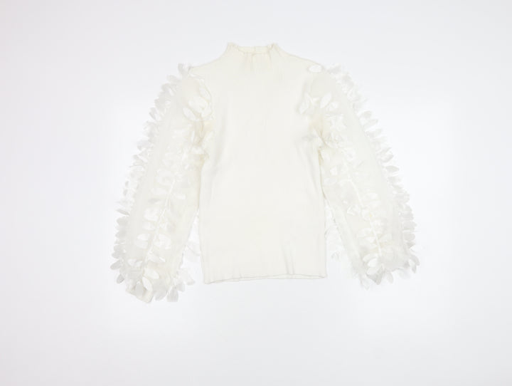 FLAMANT ROSE Ivory Balloon Sleeve Knit Top in S for Women