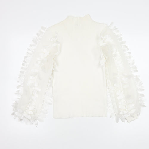 FLAMANT ROSE Ivory Balloon Sleeve Knit Top in S for Women