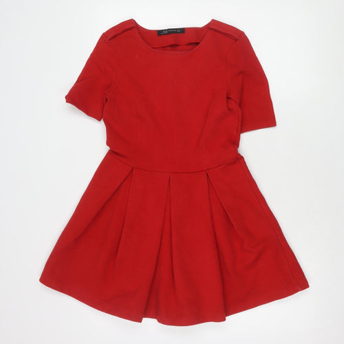 Zara Woman Red Fit & Flare Women's Dress M