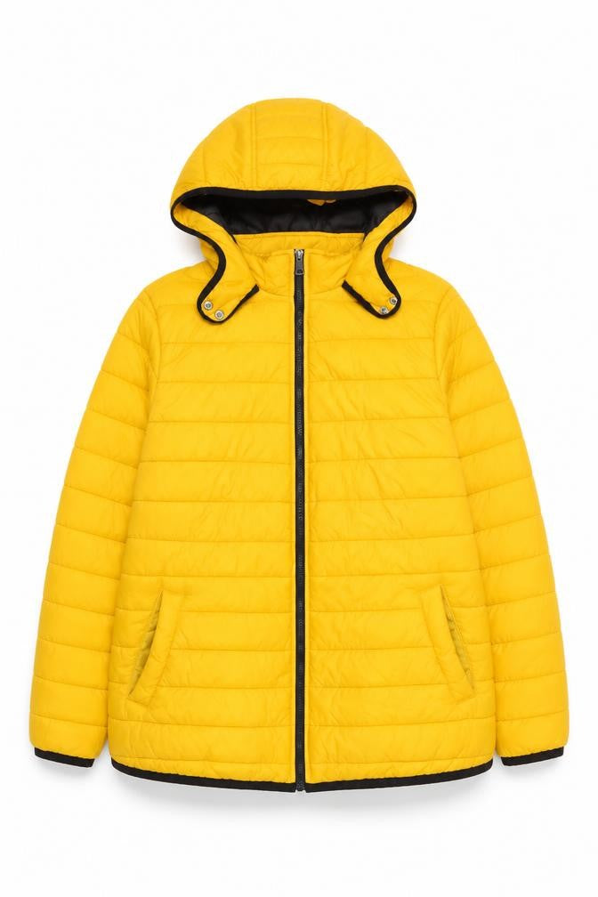 Front view of New Look Yellow Hooded Puffer Jacket unisex 20 plus