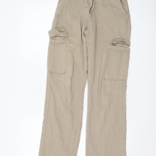 Stradivarius Beige Cargo Trousers for Women Size 6 Cotton Casual