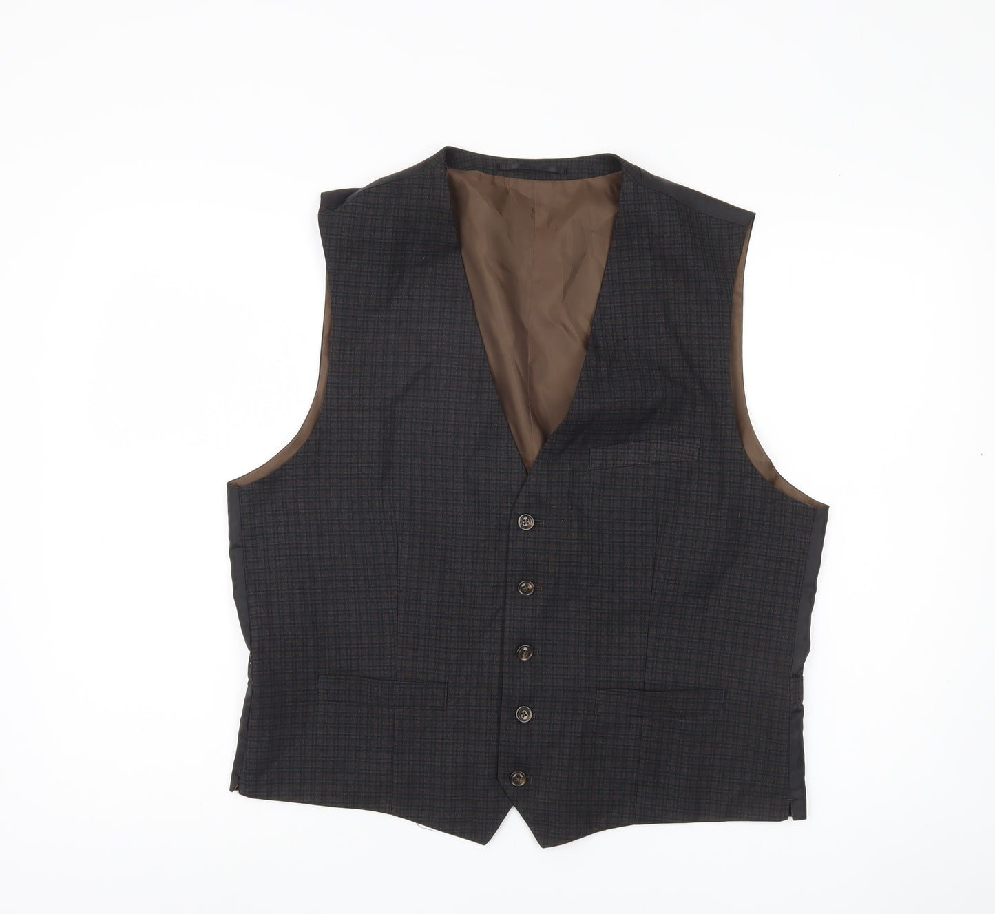 Fellini Men's Brown Check Waistcoat Size 44S