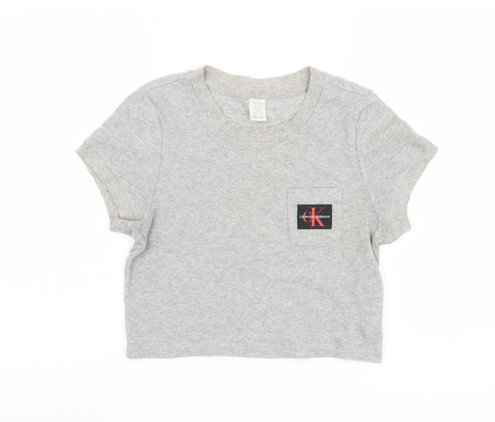 Calvin Klein Women's Grey Cropped T-Shirt, Size S