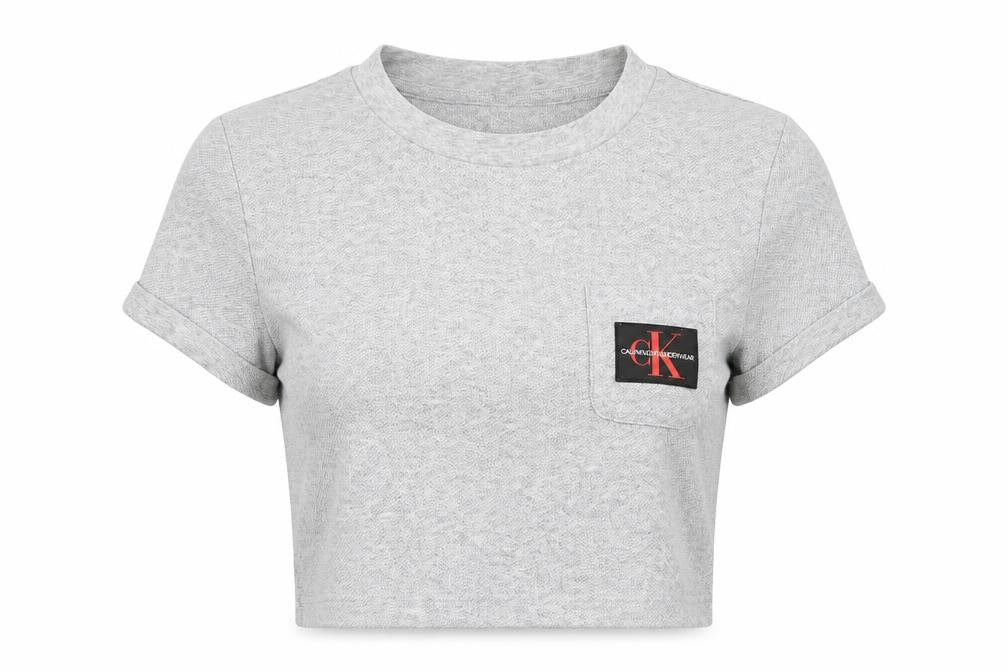 Front view of Calvin Klein Women's Grey Cropped T-Shirt, size S