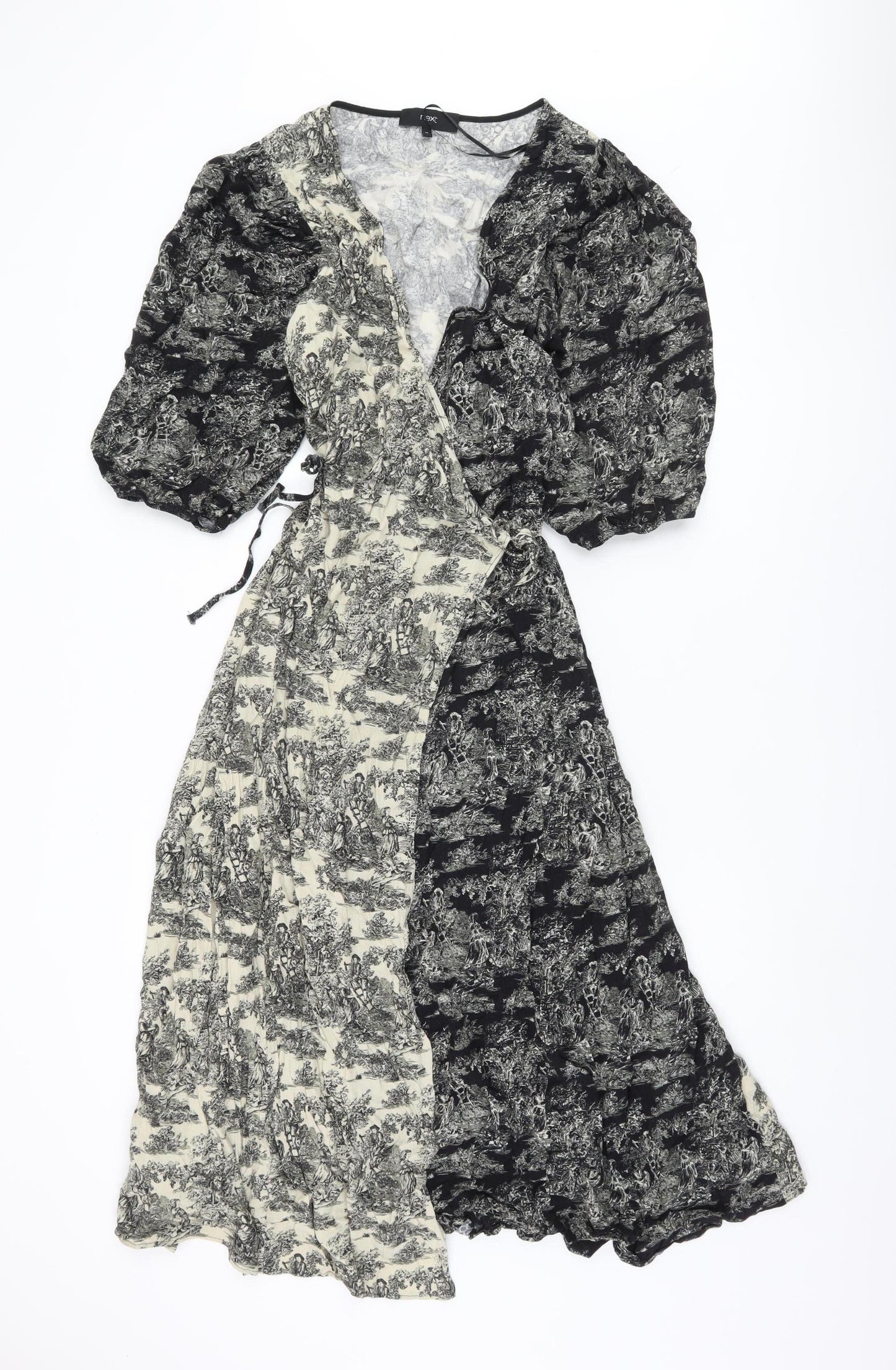 Next Women's Black & Ivory 18 Wrap Dress with Balloon Sleeves