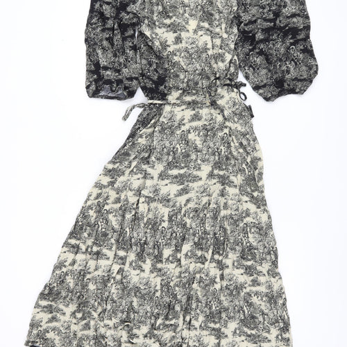 Next Women's Black & Ivory 18 Wrap Dress with Balloon Sleeves