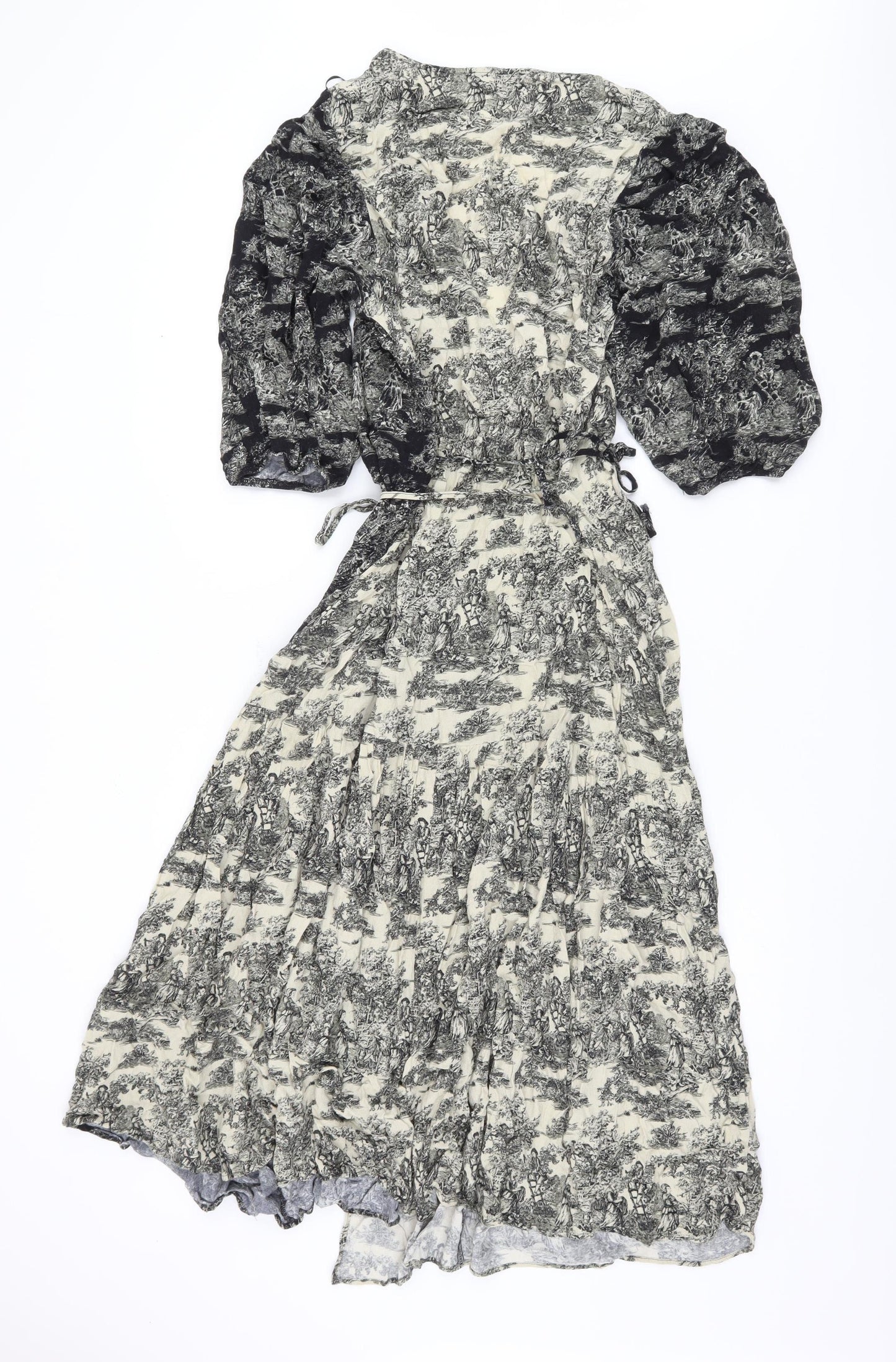 Next Women's Black & Ivory 18 Wrap Dress with Balloon Sleeves