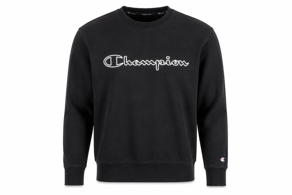 Front view of Champion Black unisex sweatshirt m pullover logo
