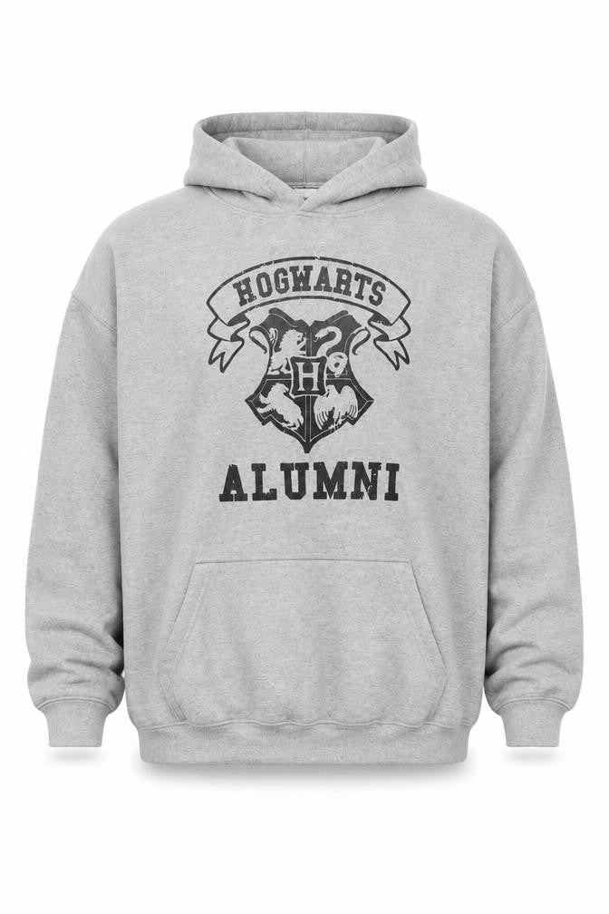 Front view of Gildan Grey Hogwarts Alumni Hoodie 2XL Men’s Graphic